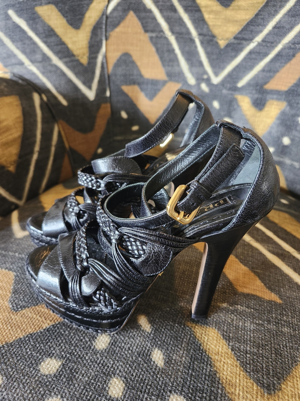 Prada 90s Y2k Braided Leather Heels
